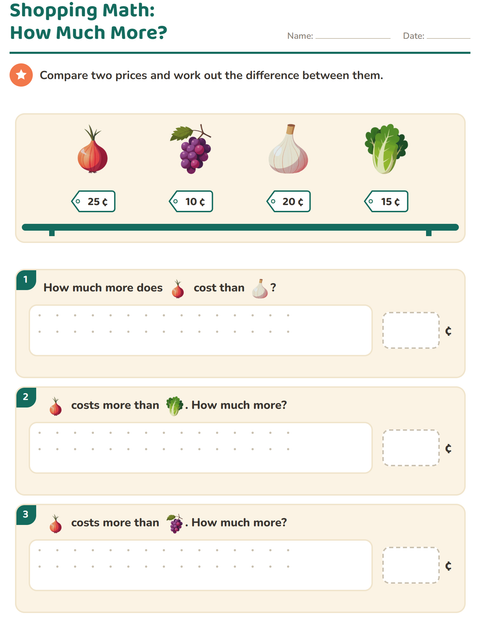 Preview of Counting Money worksheet featuring At the Supermarket for grade 2