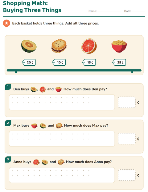 Preview of Counting Money worksheet featuring Breakfast for grade 2