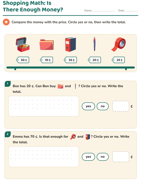 Preview of Counting Money worksheet featuring Classroom for grade 2