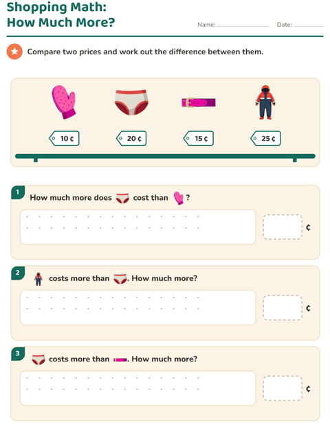 Preview of Counting Money worksheet featuring Clothing for grade 2