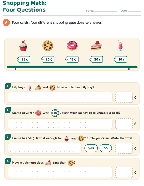 Preview of Counting Money worksheet featuring Desserts and Sweets for grade 2