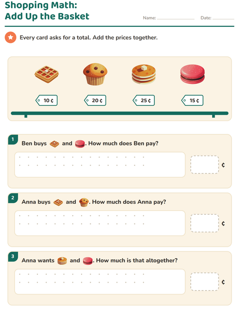 Preview of Counting Money worksheet featuring Desserts and Sweets for grade 2