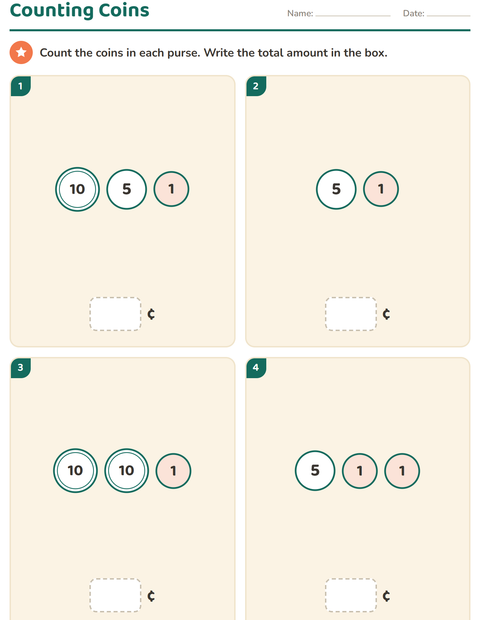 Preview of Counting Money worksheet for grade 1