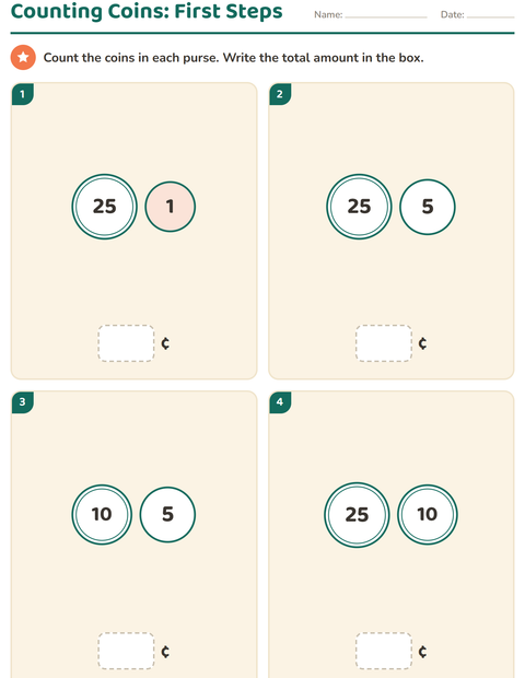 Preview of Counting Money worksheet for grade 1