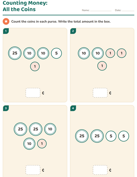 Preview of Counting Money worksheet for grade 1