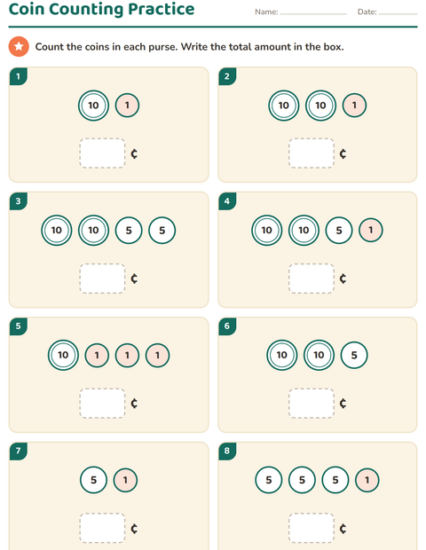Preview of Counting Money worksheet for grade 1