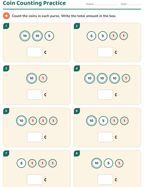 Preview of Counting Money worksheet for grade 1