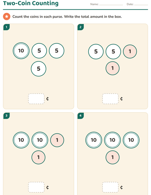 Preview of Counting Money worksheet for grade 1