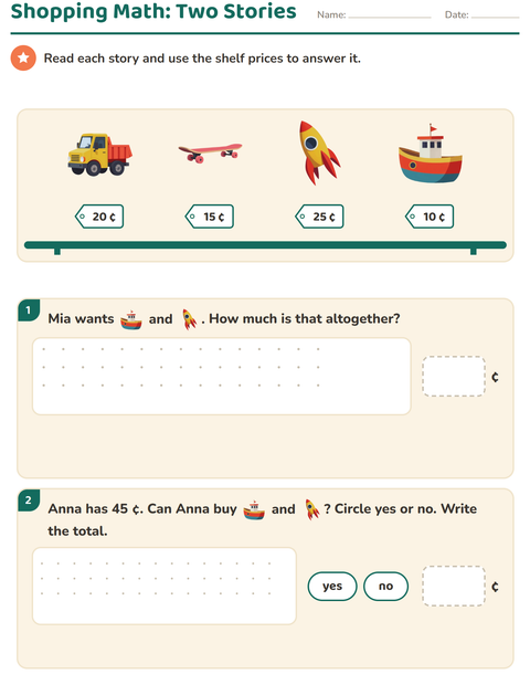 Preview of Counting Money worksheet featuring Toys for grade 2