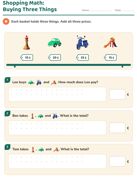 Preview of Counting Money worksheet featuring Toys for grade 2