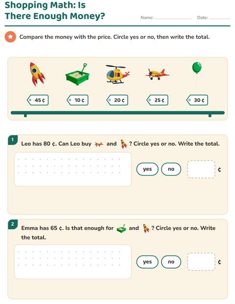 Preview of Counting Money worksheet featuring Toys for grade 2