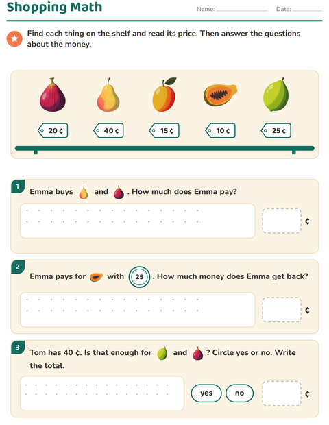 Shopping Math: Money Word Problems with a Price Shelf