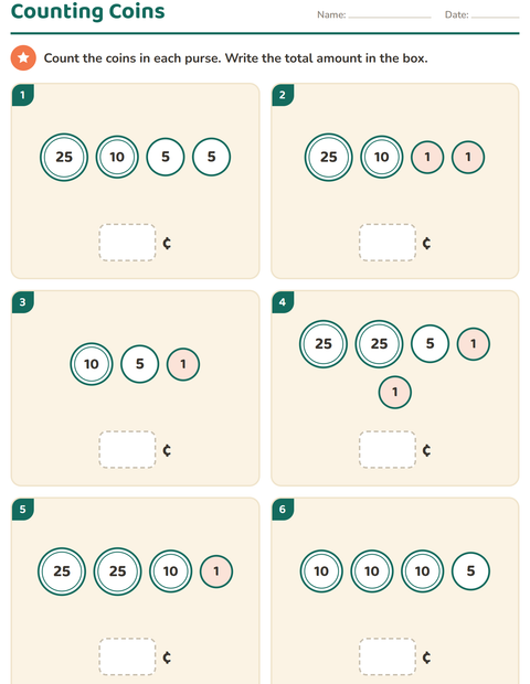 Preview of Counting Money worksheet for grade 1