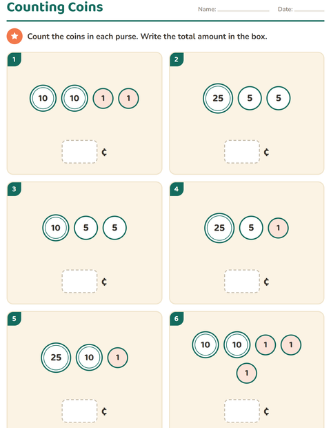 Preview of Counting Money worksheet for grade 1