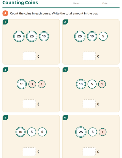 Preview of Counting Money worksheet for grade 1