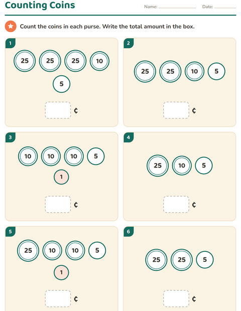 Counting Coins: How Much Is in Each Purse?