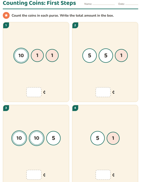Preview of Counting Money worksheet for grade 1