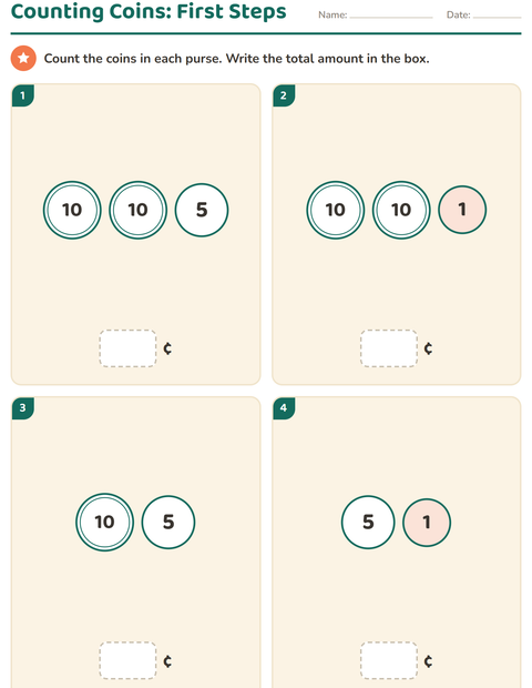 Preview of Counting Money worksheet for grade 1