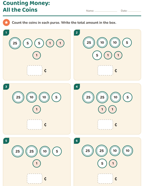 Preview of Counting Money worksheet for grade 1