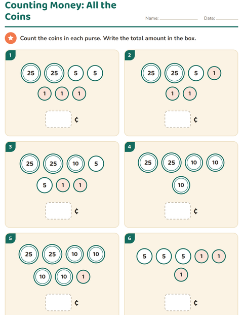 Counting Money: All Four Coins in Every Purse
