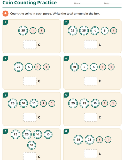 Preview of Counting Money worksheet for grade 1