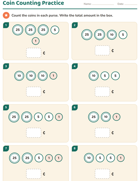 Preview of Counting Money worksheet for grade 1