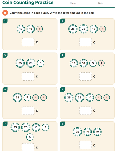 Preview of Counting Money worksheet for grade 1