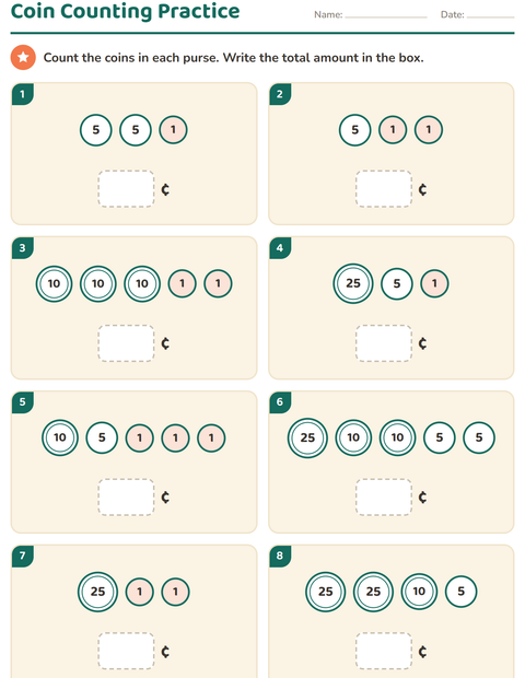 Preview of Counting Money worksheet for grade 1