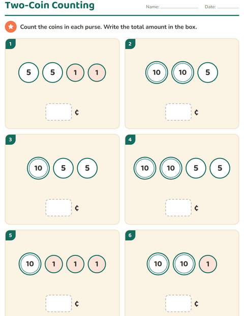 Preview of Counting Money worksheet for grade 1
