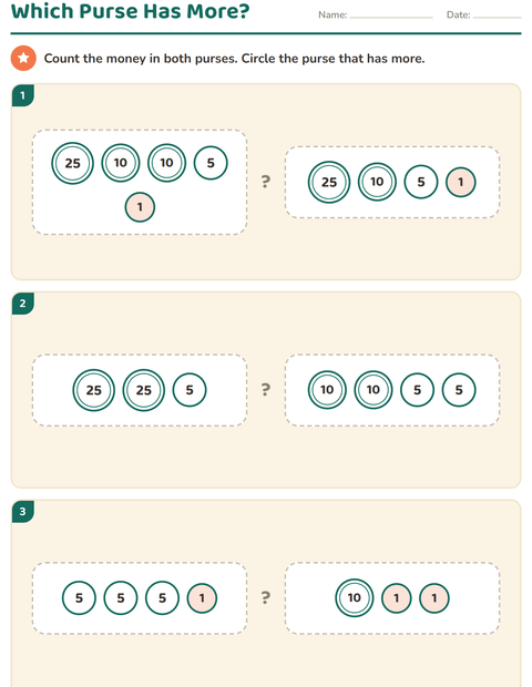Preview of Counting Money worksheet for grade 1
