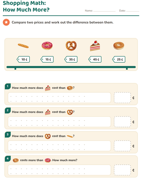 Preview of Counting Money worksheet featuring Bakery for grade 2