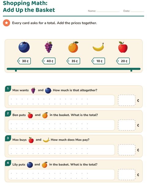 Preview of Counting Money worksheet featuring Breakfast for grade 2