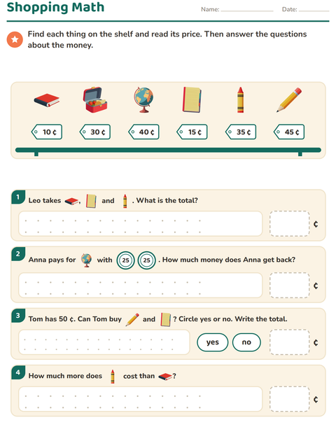 Preview of Counting Money worksheet featuring Classroom for grade 2