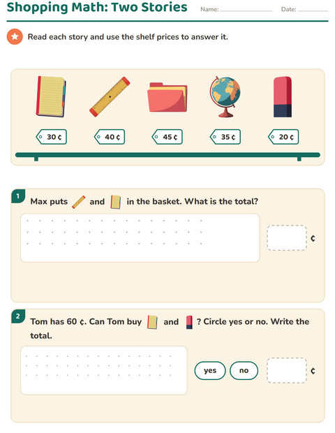 Preview of Counting Money worksheet featuring Classroom for grade 2