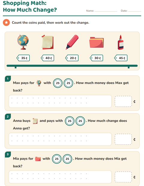 Preview of Counting Money worksheet featuring Classroom for grade 2