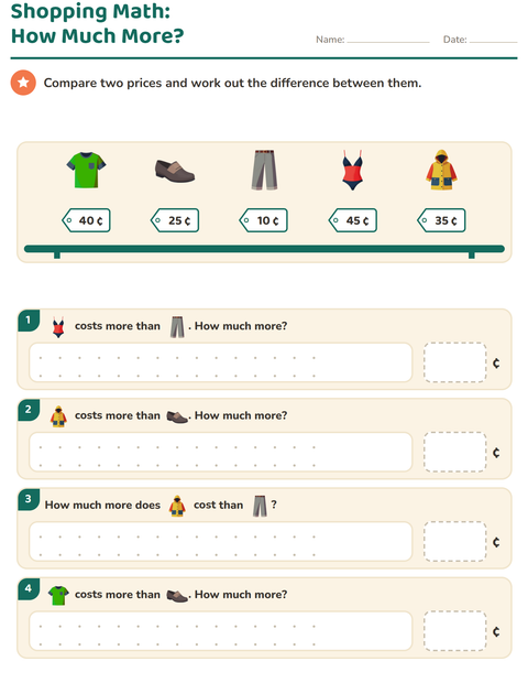 Preview of Counting Money worksheet featuring Clothing for grade 2