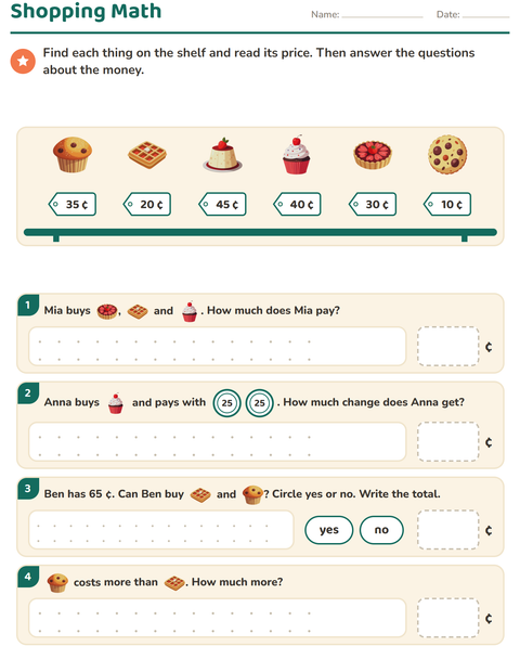 Preview of Counting Money worksheet featuring Desserts and Sweets for grade 2