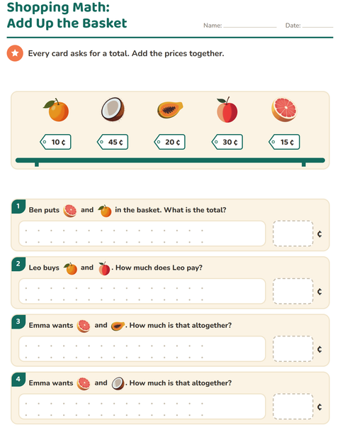 Preview of Counting Money worksheet featuring Fruits for grade 2