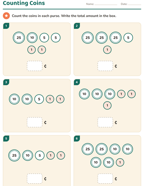 Preview of Counting Money worksheet for grade 1