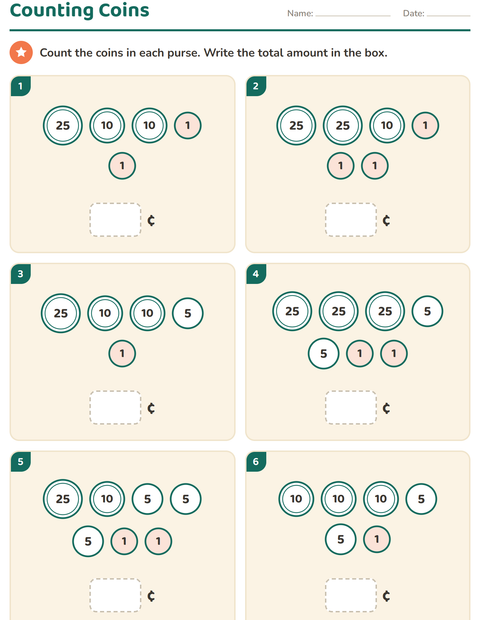 Preview of Counting Money worksheet for grade 1