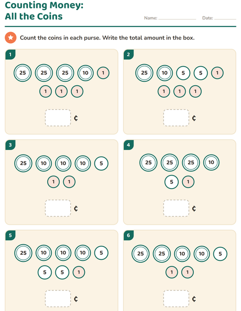 Preview of Counting Money worksheet for grade 1