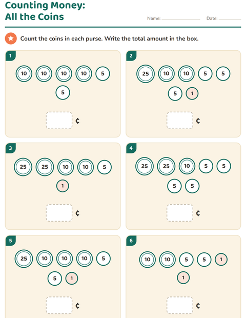Preview of Counting Money worksheet for grade 1
