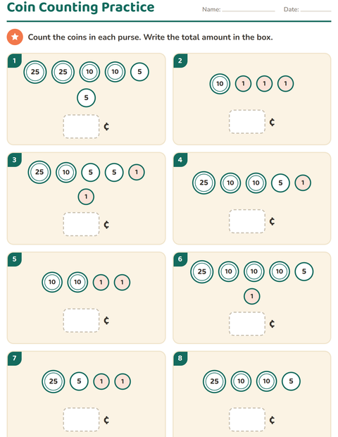 Preview of Counting Money worksheet for grade 1