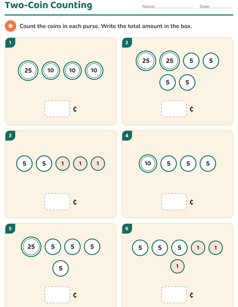 Preview of Counting Money worksheet for grade 1