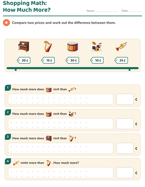Preview of Counting Money worksheet featuring Music for grade 2