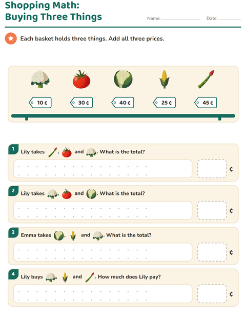 Preview of Counting Money worksheet featuring Vegetables for grade 2