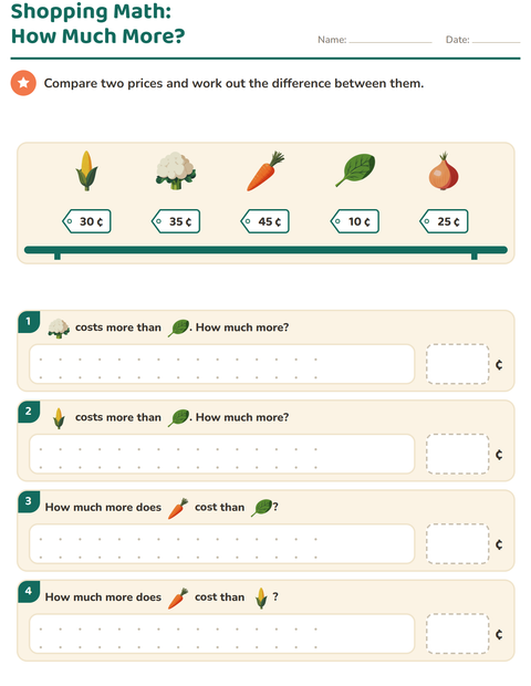 Preview of Counting Money worksheet featuring Vegetables for grade 2