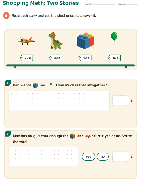 Preview of Counting Money worksheet featuring Toys for grade 2