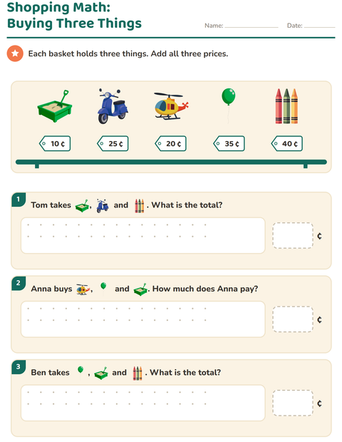 Preview of Counting Money worksheet featuring Toys for grade 2