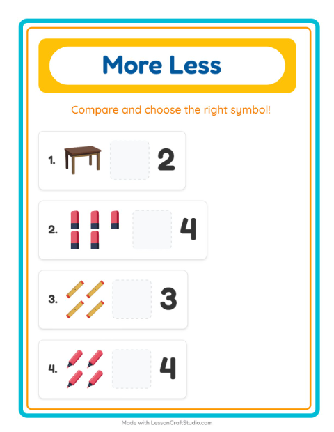 More or Fewer with Classroom Objects — 2